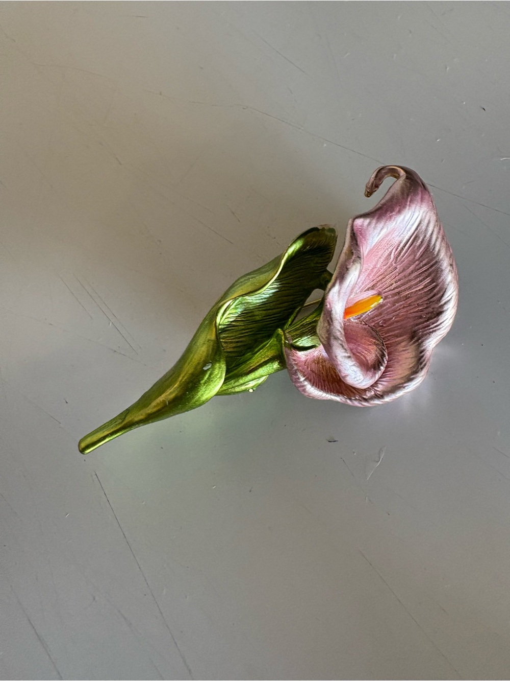 Vintage Pink and Green Calla Lily Brooch